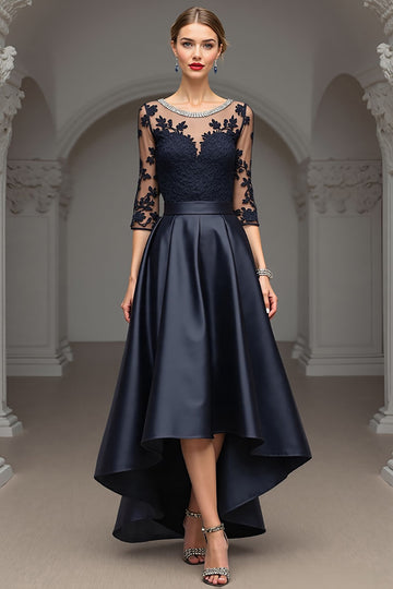 Navy A Line High Low Mother Of The Bride Dress With Appliques